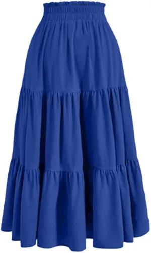 Floral Maxi Skirt for Women Tiered Boho High Waisted Pleated Midi Skirt Flowy A-Line Cute Spring Summer Long Skirts