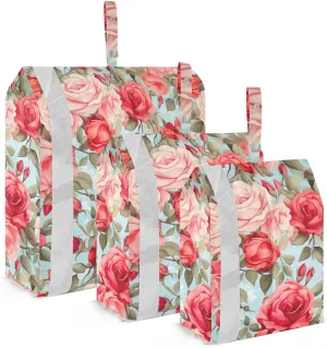 Flowers Roses Leaves Blue Packing Cubes for Travel 3 Set Compressible Packing Cubes Suitcase Organizer Bags Set for Travel Compression