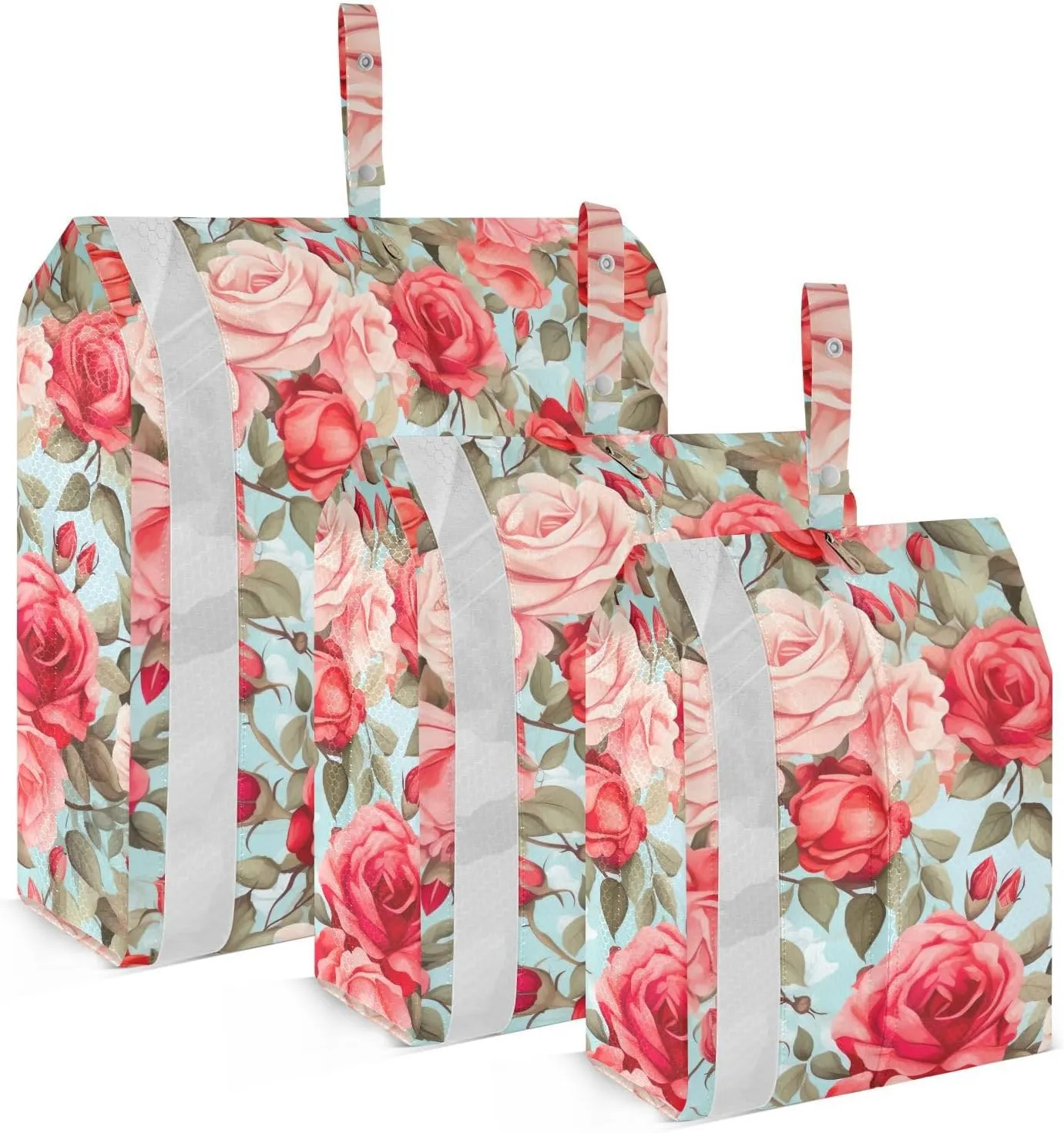 Flowers Roses Leaves Blue Packing Cubes for Travel 3 Set Compressible Packing Cubes Suitcase Organizer Bags Set for Travel Compression