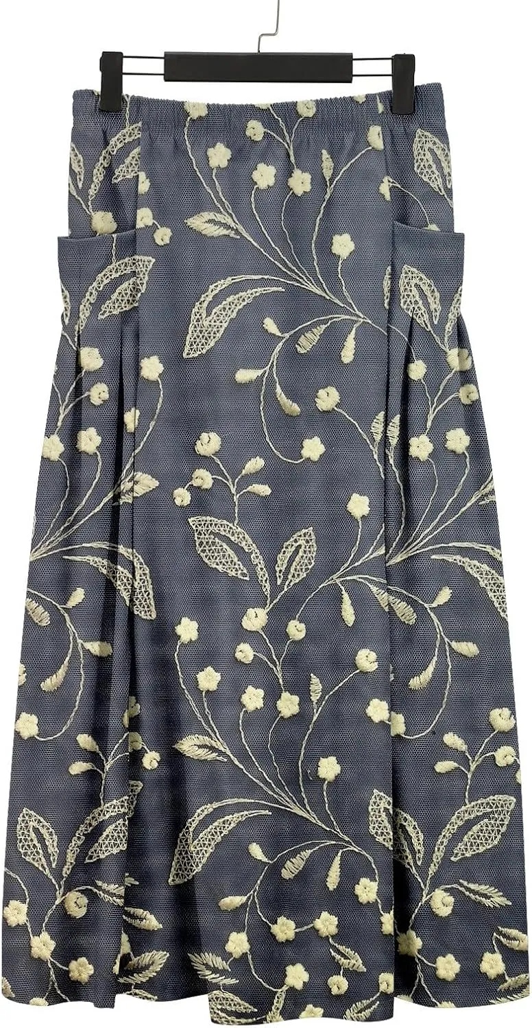 Flowy Long Maxi Skirts for Women Boho Floral Elastic High Waisted Tiered Pleated Summer Casual Beach Skirt