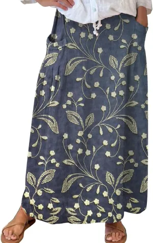 Flowy Long Maxi Skirts for Women Boho Floral Elastic High Waisted Tiered Pleated Summer Casual Beach Skirt