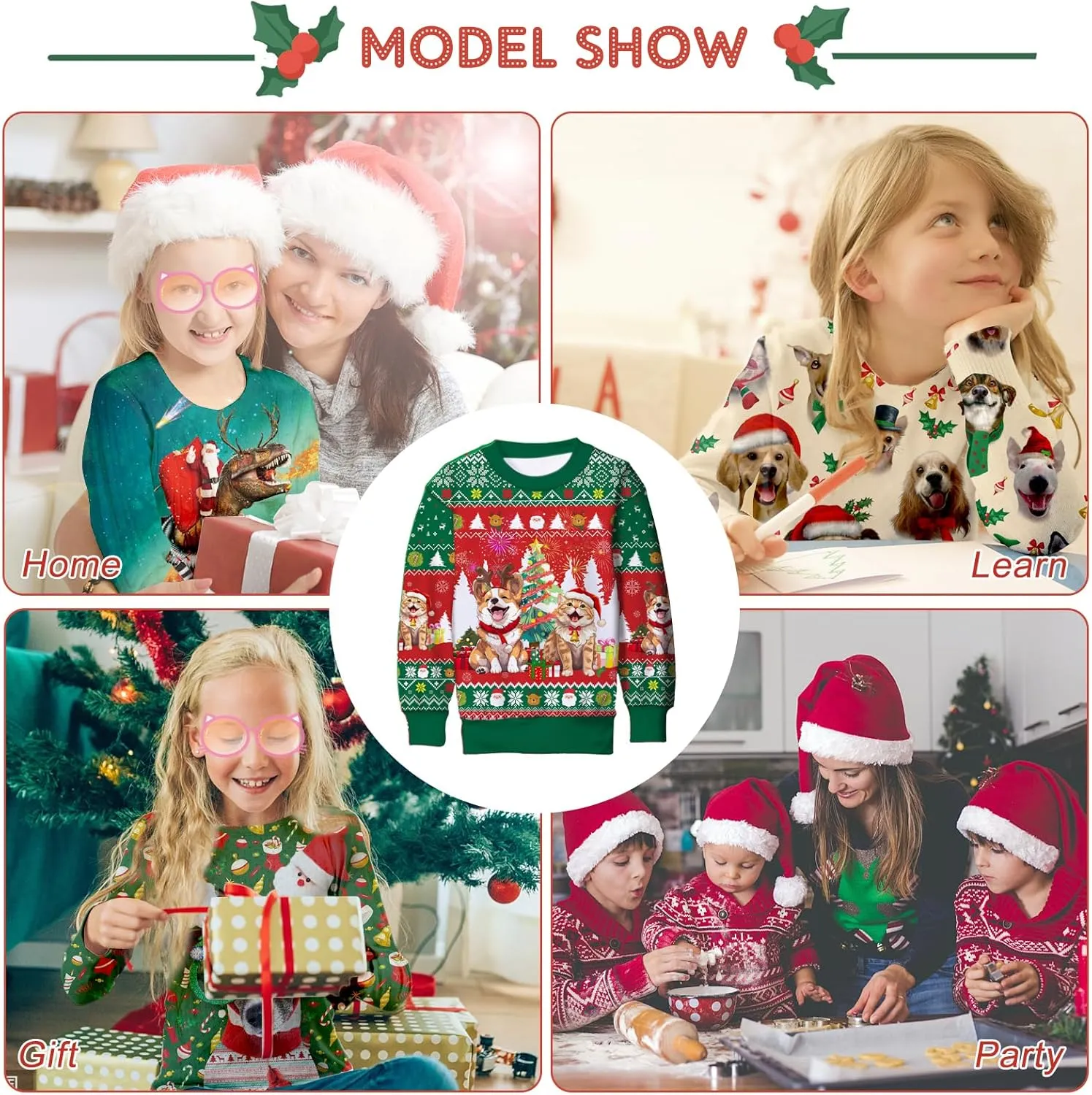 Funnycokid Kids Ugly Christmas Sweater Girls Boys Xmas Sweatshirt Funny Fleece Outfit 3D Print Clothes 4-16 Years
