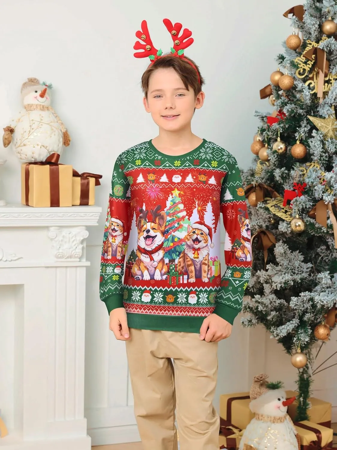 Funnycokid Kids Ugly Christmas Sweater Girls Boys Xmas Sweatshirt Funny Fleece Outfit 3D Print Clothes 4-16 Years