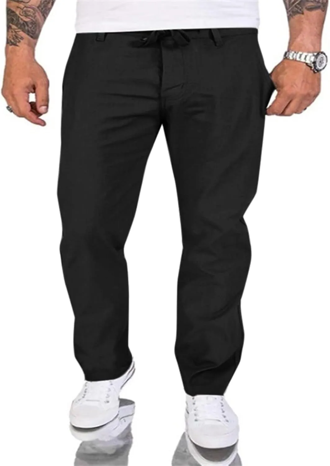FZVYD Pinstripe Pants Men Mens Casual Elastic Drawstring Cargo Pants Lightweight Relaxed Fit Cotton Workout Sweatpants 2023