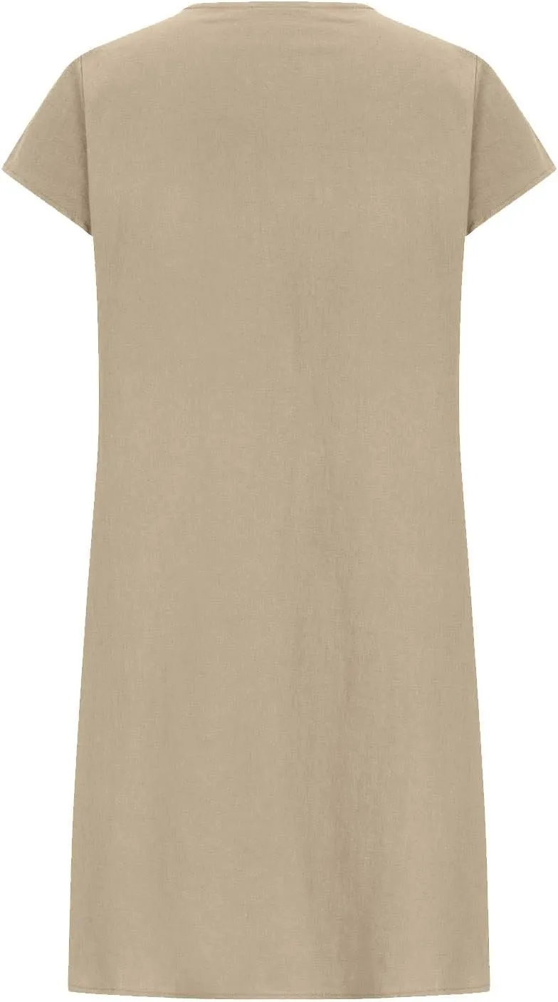 FZYLQY Women's Cotton Linen Midi Dresses Plus Size Cap Sleeve Pleated Summer Dress Vacation 2025 Crew Neck Casual Dress