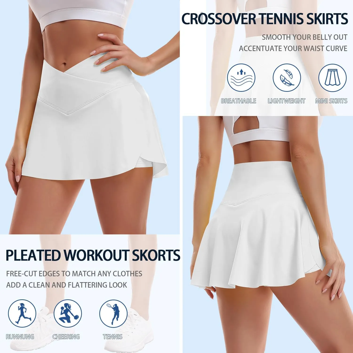 Ganado Pleated Tennis Skirts for Women with Pockets Athletic Skirts with Shorts Crossover High Waisted Golf Skorts Casual