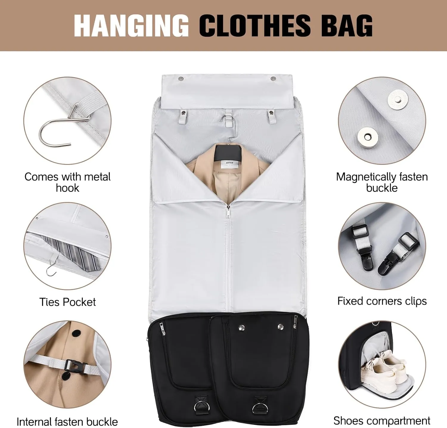 Garment Bags for Travel, 2 in 1 Convertible Carry On Duffle Bag Suit Bags Foldable Backpacks with Shoe Compartment & Toiletry Bag, Hanging Bags for Clothes Dress Suit for Men Women Gift (Black)