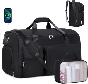 Garment Bags for Travel, 2 in 1 Convertible Carry On Duffle Bag Suit Bags Foldable Backpacks with Shoe Compartment & Toiletry Bag, Hanging Bags for Clothes Dress Suit for Men Women Gift (Black)