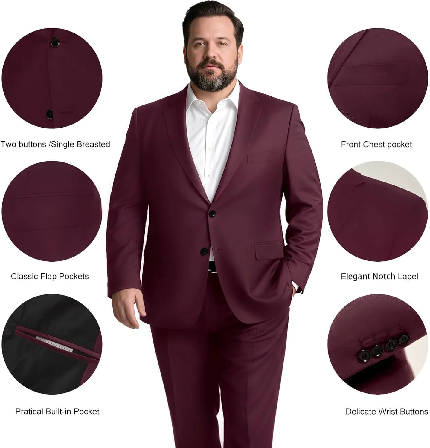 GATMSTZ Mens Suits Big and Tall 2 Pieces Blazer Pants Set Classic Fit