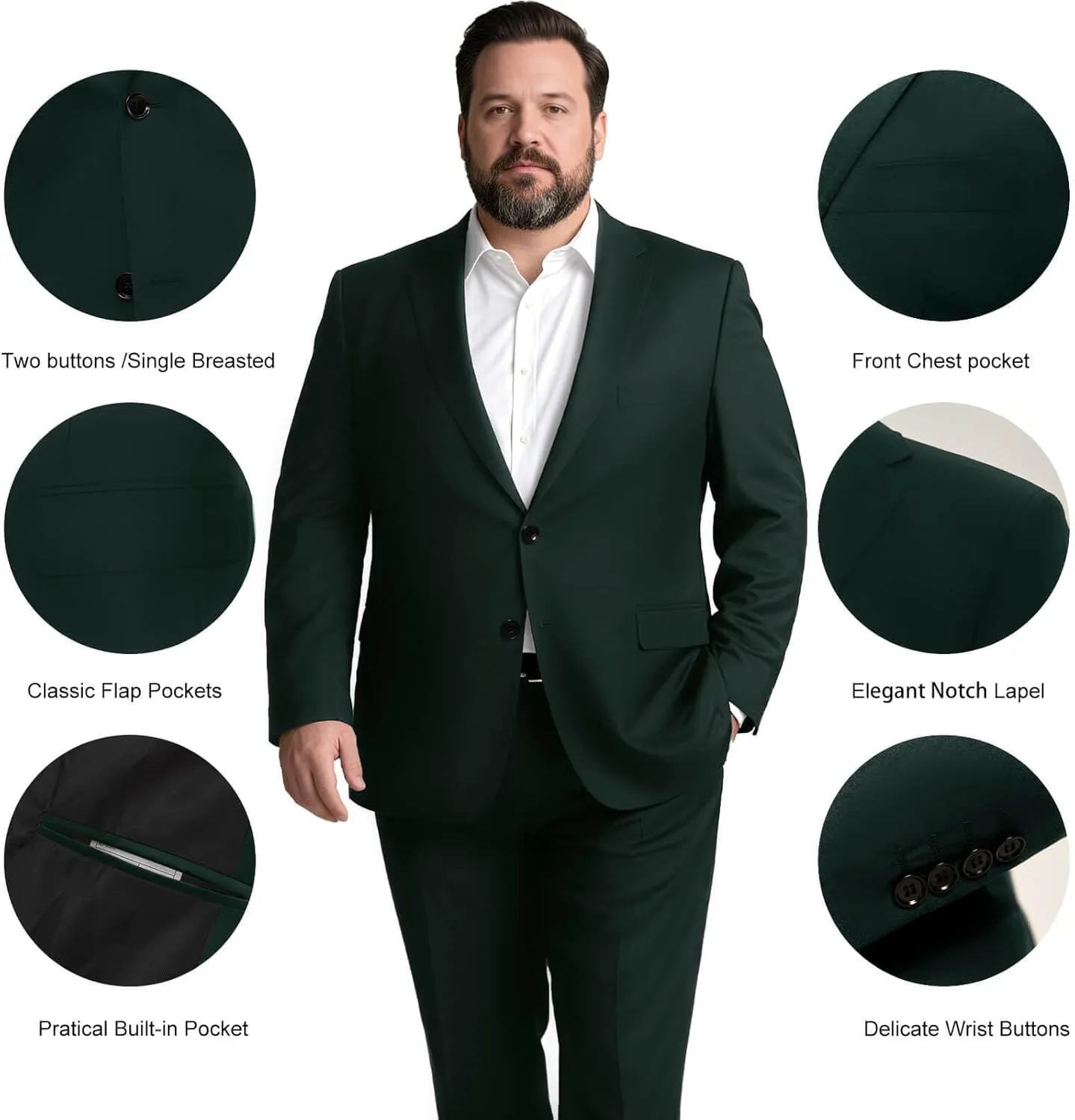 GATMSTZ Mens Suits Big and Tall 2 Pieces Blazer Pants Set Classic Fit