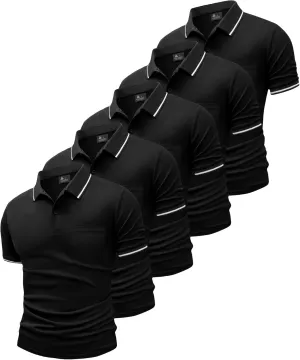 GEEK LIGHTING 5 Pack Men Polo Shirts with Pocket Multipack Golf Shirt for Men Moisture Wicking Casual Athletic Work T-Shirts