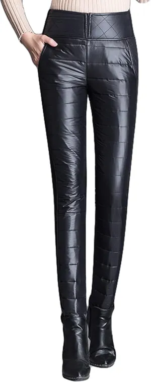 GGUHHU Womens Classic Elastic High Waist Quilted Padded Tapered Leg Long Down Pants