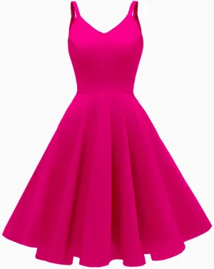 GOOBGS Women's 1950s Retro Vintage Spaghetti Strap Cocktail Swing Dresses with Pockets