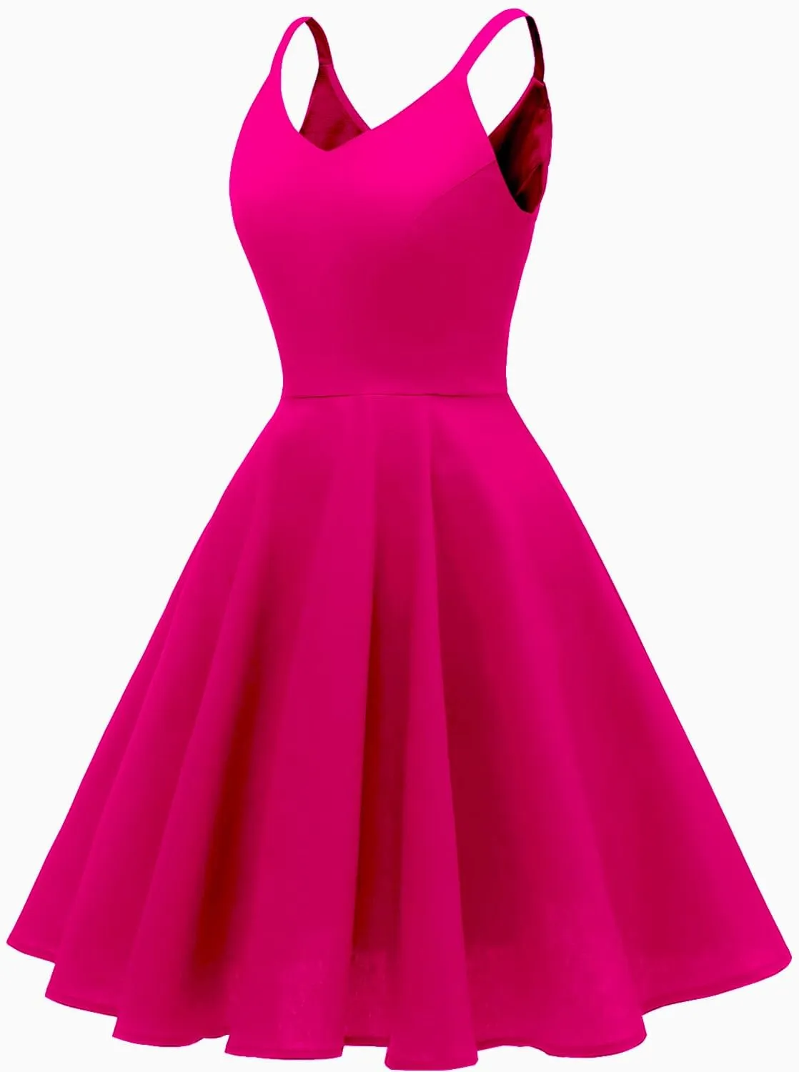 GOOBGS Women's 1950s Retro Vintage Spaghetti Strap Cocktail Swing Dresses with Pockets