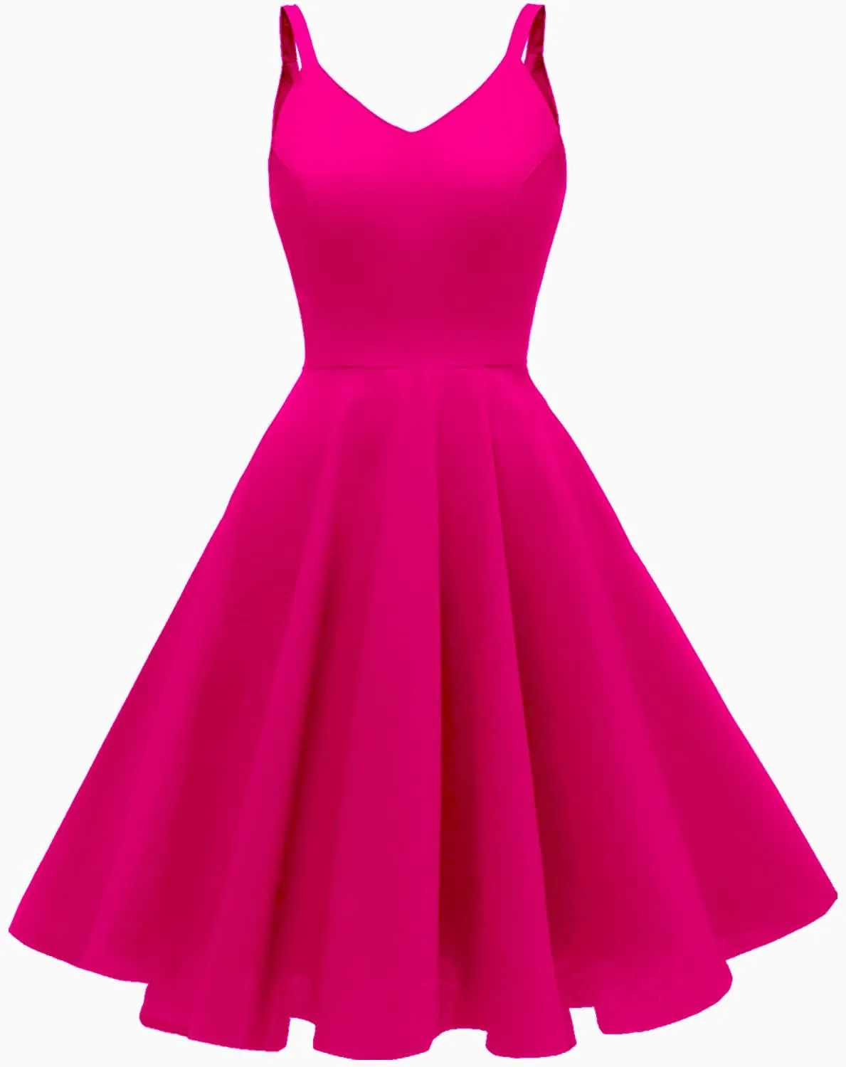 GOOBGS Women's 1950s Retro Vintage Spaghetti Strap Cocktail Swing Dresses with Pockets