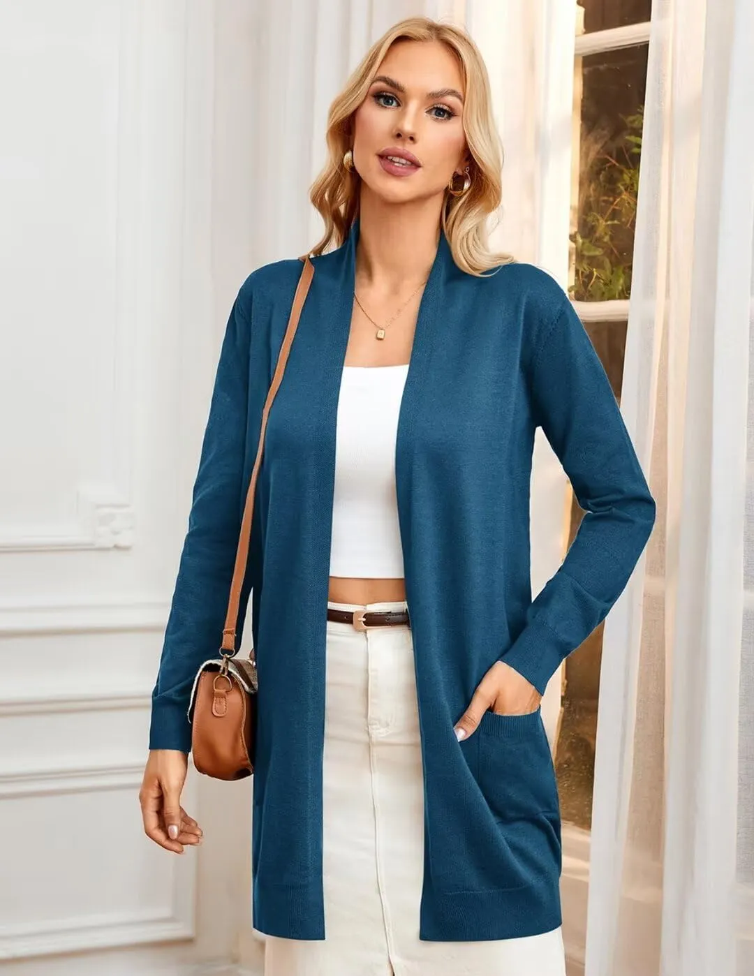 GRACE KARIN Essential Solid Open Front Long Knited Cardigan Sweater for Women