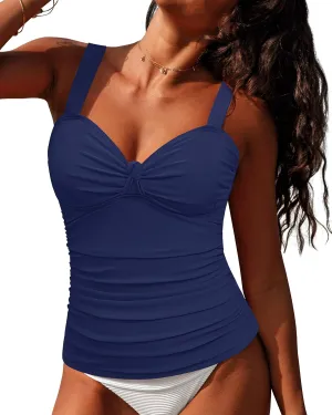 GRAPENT Tankini Tops for Women Twist Knot Ruched Swimsuits Beach Padded Adjustable Straps Modest Swimwear Swim Tops Only