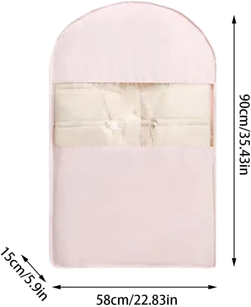 Hanging Garment Bag with Self Compression Zipper, Space Saving Hanging Protector for Down Coat, Self Compression Zip Garment Bags for Closet Storage (Pink, 35.5x22.8 Inch)