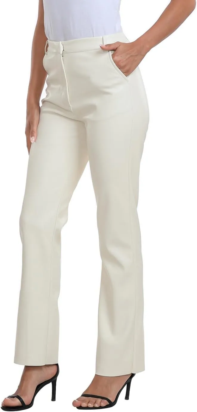 HDE Women's Faux Leather Pants High Waisted Straight Leg Trousers with Pockets