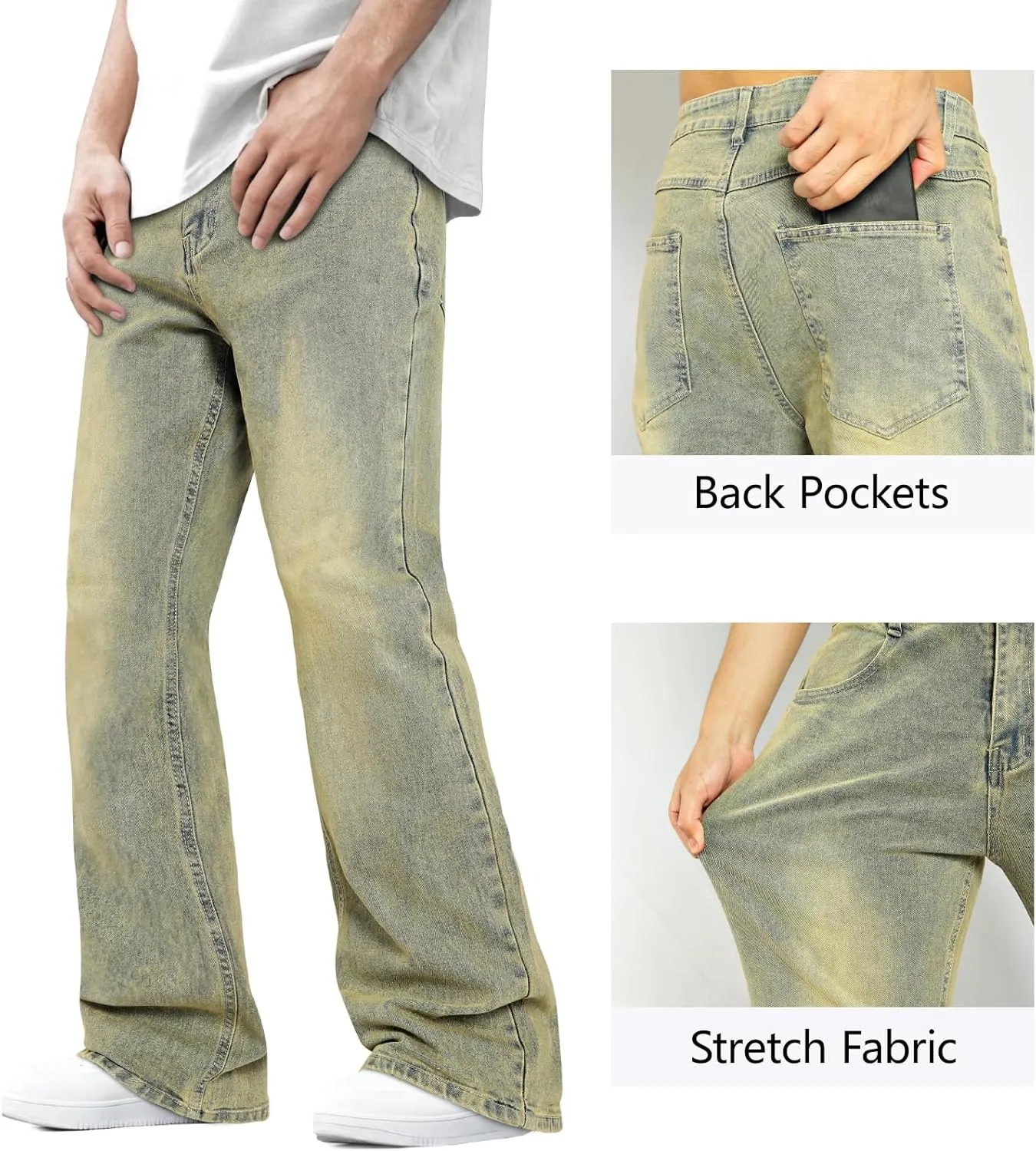 Heyfanee Men's Straight Leg Jeans Stretch Bootcut Denim Pants for Men Relaxed Fit