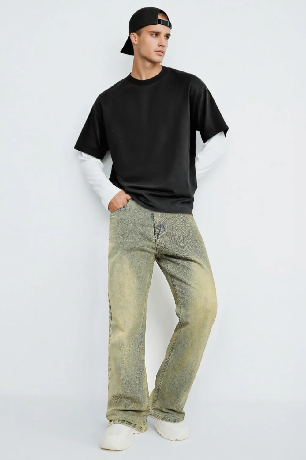 Heyfanee Men's Straight Leg Jeans Stretch Bootcut Denim Pants for Men Relaxed Fit