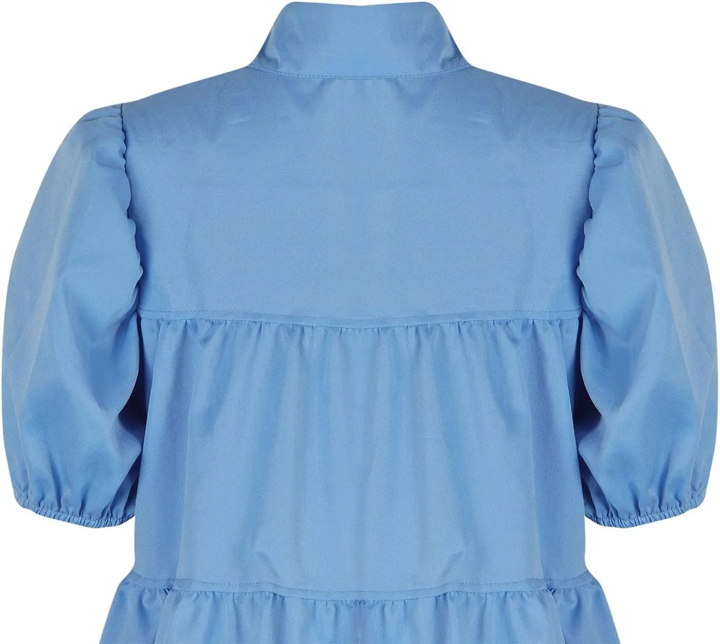 HGps8w Women's Cute Babydoll Dresses Casual Loose Puff Sleeve Ruffle Hem Button Down Tiered Pleated A-Line Shirt Mini Dress