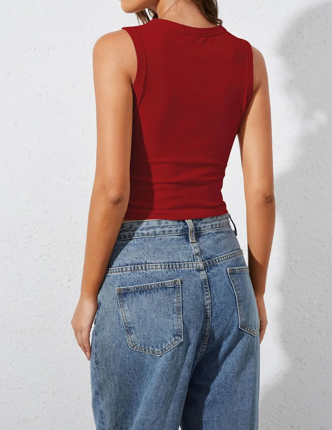 High Neck Tank Tops for Women Button Front Sleeveless Summer Cropped Tank Casual Slim Fitted Tank Tops