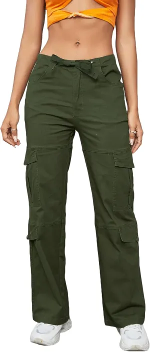 High Waist Stretch Cargo Pants Women Baggy Multiple Pockets Relaxed Fit Straight Wide Leg Y2K Pants