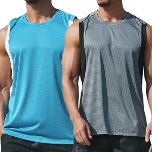 HNVAVQ Men's Tank Tops Quick Dry Sleeveless Gym Workout Bodybuilding Fitness T Shirts,2 Pack