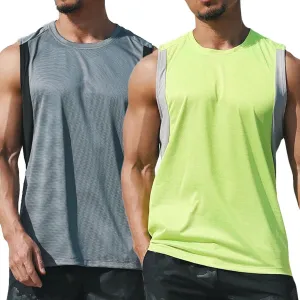 HNVAVQ Men's Tank Tops Quick Dry Sleeveless Gym Workout Bodybuilding Fitness T Shirts,2 Pack