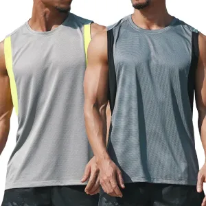 HNVAVQ Men's Tank Tops Quick Dry Sleeveless Gym Workout Bodybuilding Fitness T Shirts,2 Pack