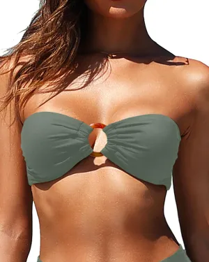Holipick Bandeau Bikini Top for Women Strapless Swimsuit Tops Only Bathing Suit Tops with Shoulder Straps