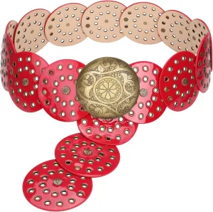 JASGOOD Western Belts for Women Wide Hollow Disc Leather Belt Cowgirl Waist Belt for Jeans Dresses with Metal Buckle