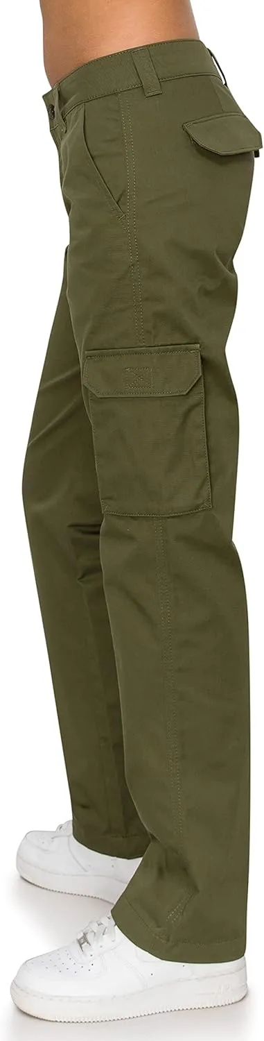 KHAKI & BLUE Women's Work Pants  Mid Rise Relaxed Fit Straight Leg Cargo Casual Trousers with Multi Pockets