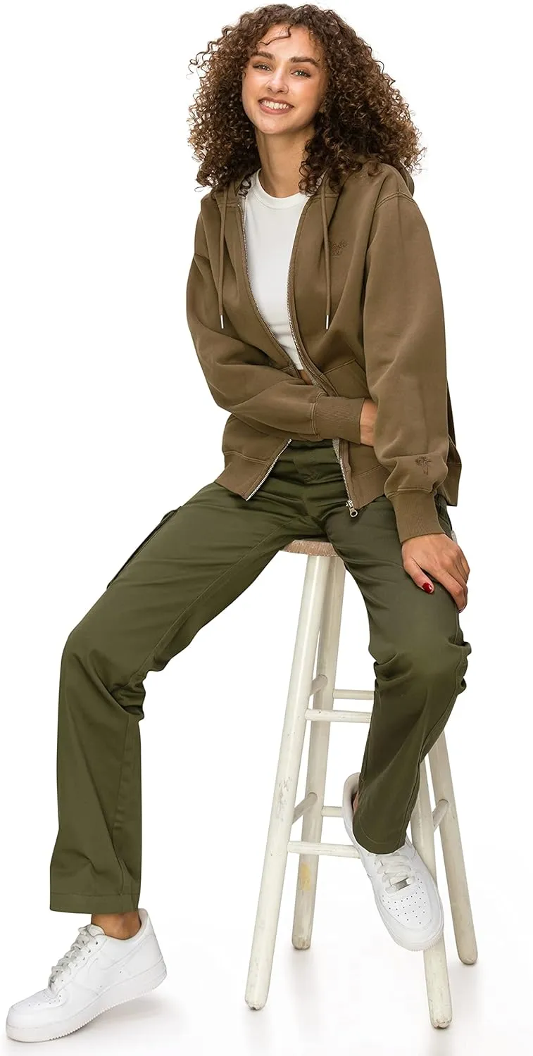 KHAKI & BLUE Women's Work Pants  Mid Rise Relaxed Fit Straight Leg Cargo Casual Trousers with Multi Pockets
