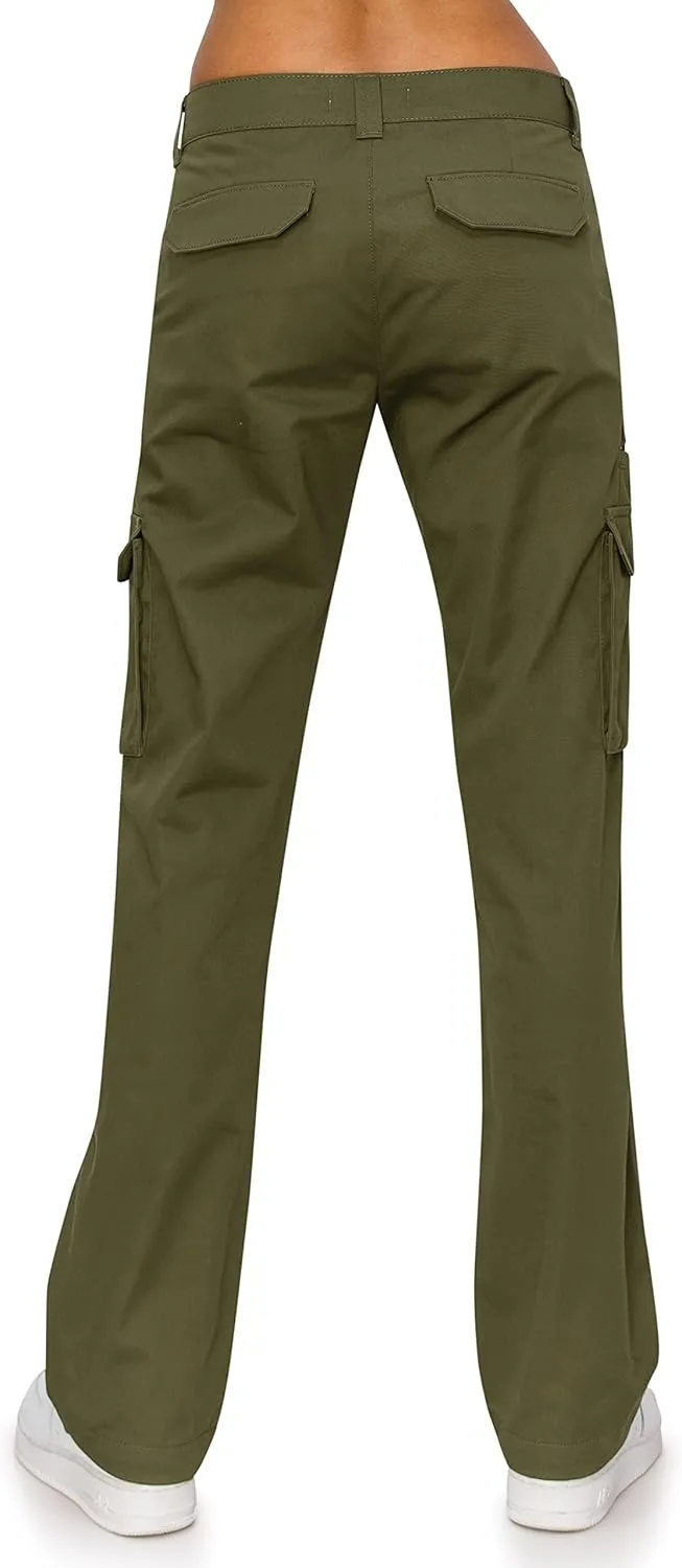 KHAKI & BLUE Women's Work Pants  Mid Rise Relaxed Fit Straight Leg Cargo Casual Trousers with Multi Pockets