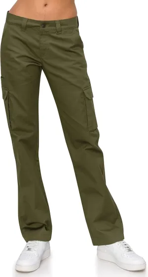 KHAKI & BLUE Women's Work Pants  Mid Rise Relaxed Fit Straight Leg Cargo Casual Trousers with Multi Pockets