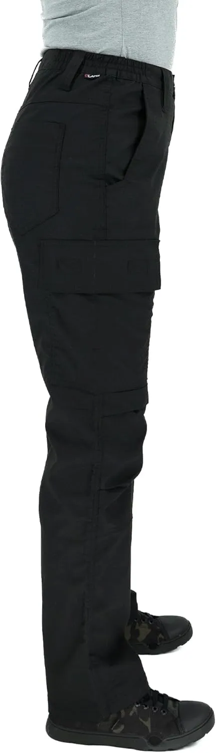 LAPG Women's Stretch Core Cargo Tactical Pants, Elastic Waistband, High Rise, Relaxed Fit, Outdoor Work Pants, Black