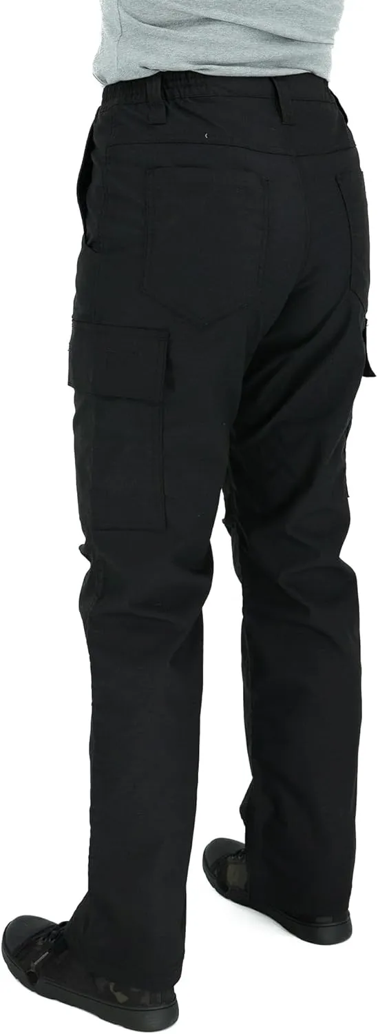 LAPG Women's Stretch Core Cargo Tactical Pants, Elastic Waistband, High Rise, Relaxed Fit, Outdoor Work Pants, Black
