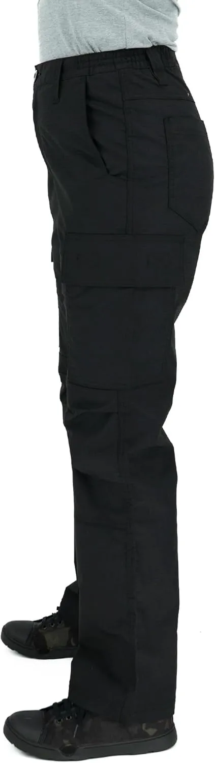 LAPG Women's Stretch Core Cargo Tactical Pants, Elastic Waistband, High Rise, Relaxed Fit, Outdoor Work Pants, Black