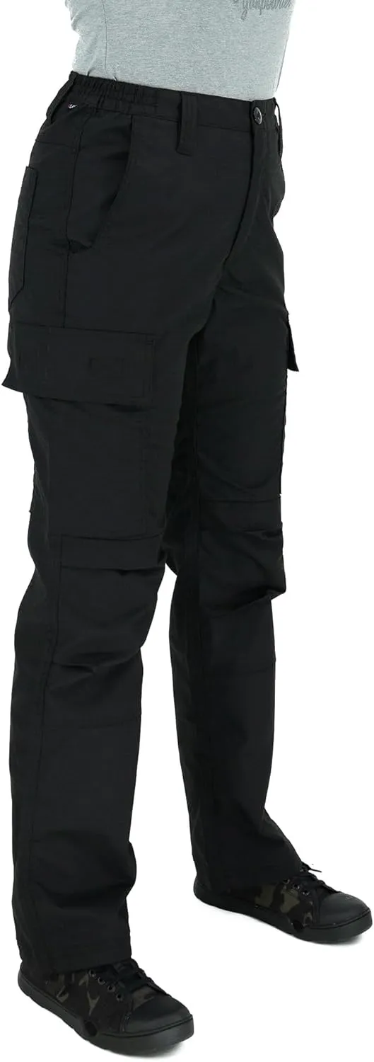 LAPG Women's Stretch Core Cargo Tactical Pants, Elastic Waistband, High Rise, Relaxed Fit, Outdoor Work Pants, Black