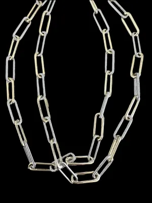 Large Two Tone Textured Paperclip Necklace-36"
