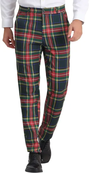 Lars Amadeus Men's Plaid Pants Regular Fit Flat Front Classic Elastic Waist Suit Pants