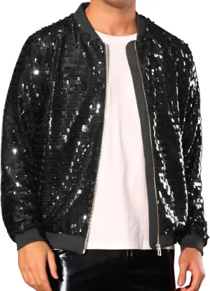 Lars Amadeus Sequin Varsity Jackets for Men's Zipper Festival Disco Sparkly Shiny Baseball Bomber Jacket