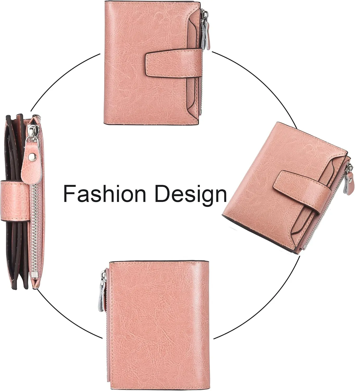 Lavemi Small Compact Women Wallet RFID Blocking Genuine Leather Bifold Purse with ID Windows