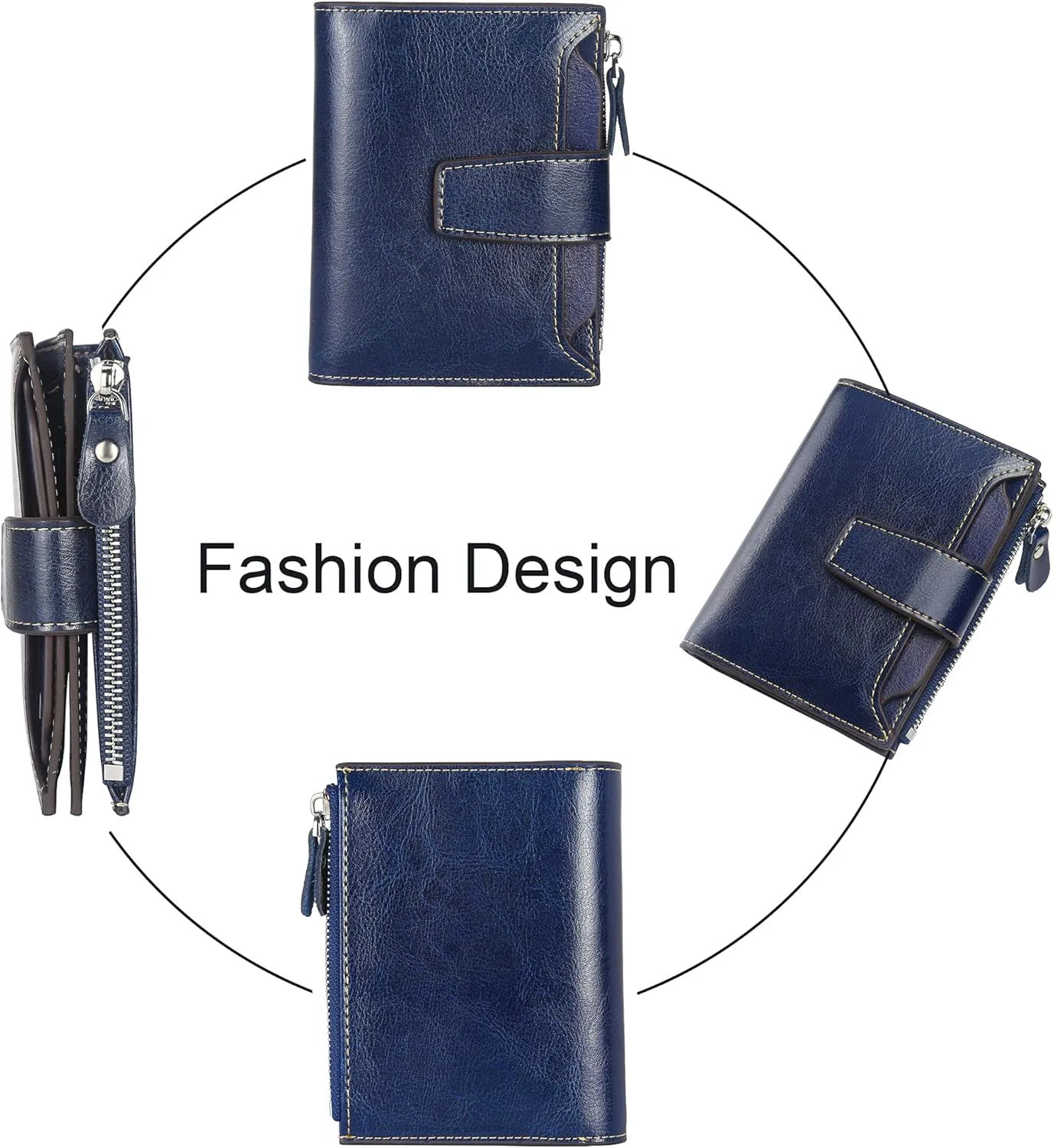 Lavemi Small Compact Women Wallet RFID Blocking Genuine Leather Bifold Purse with ID Windows