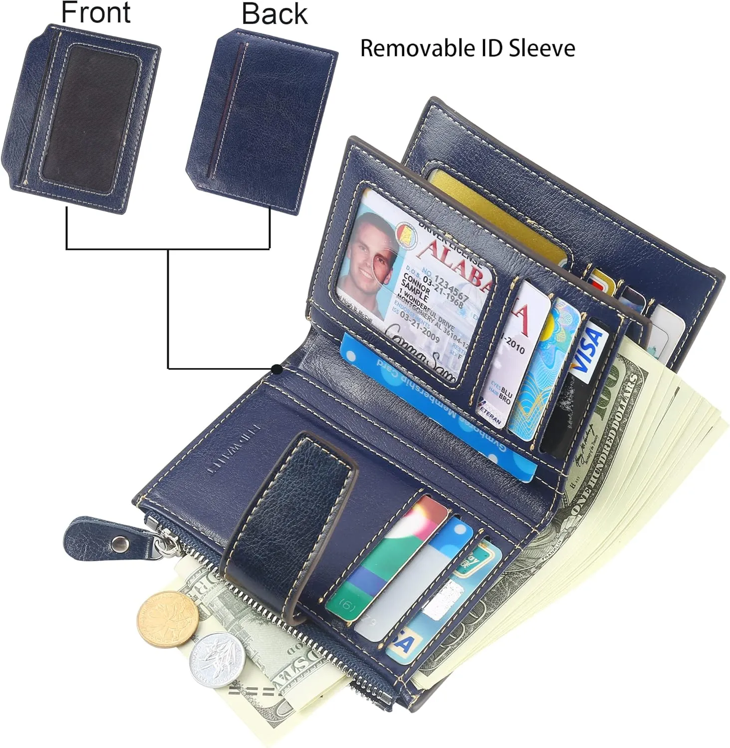 Lavemi Small Compact Women Wallet RFID Blocking Genuine Leather Bifold Purse with ID Windows