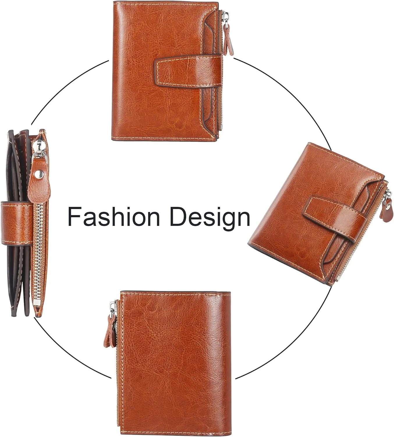 Lavemi Small Compact Women Wallet RFID Blocking Genuine Leather Bifold Purse with ID Windows
