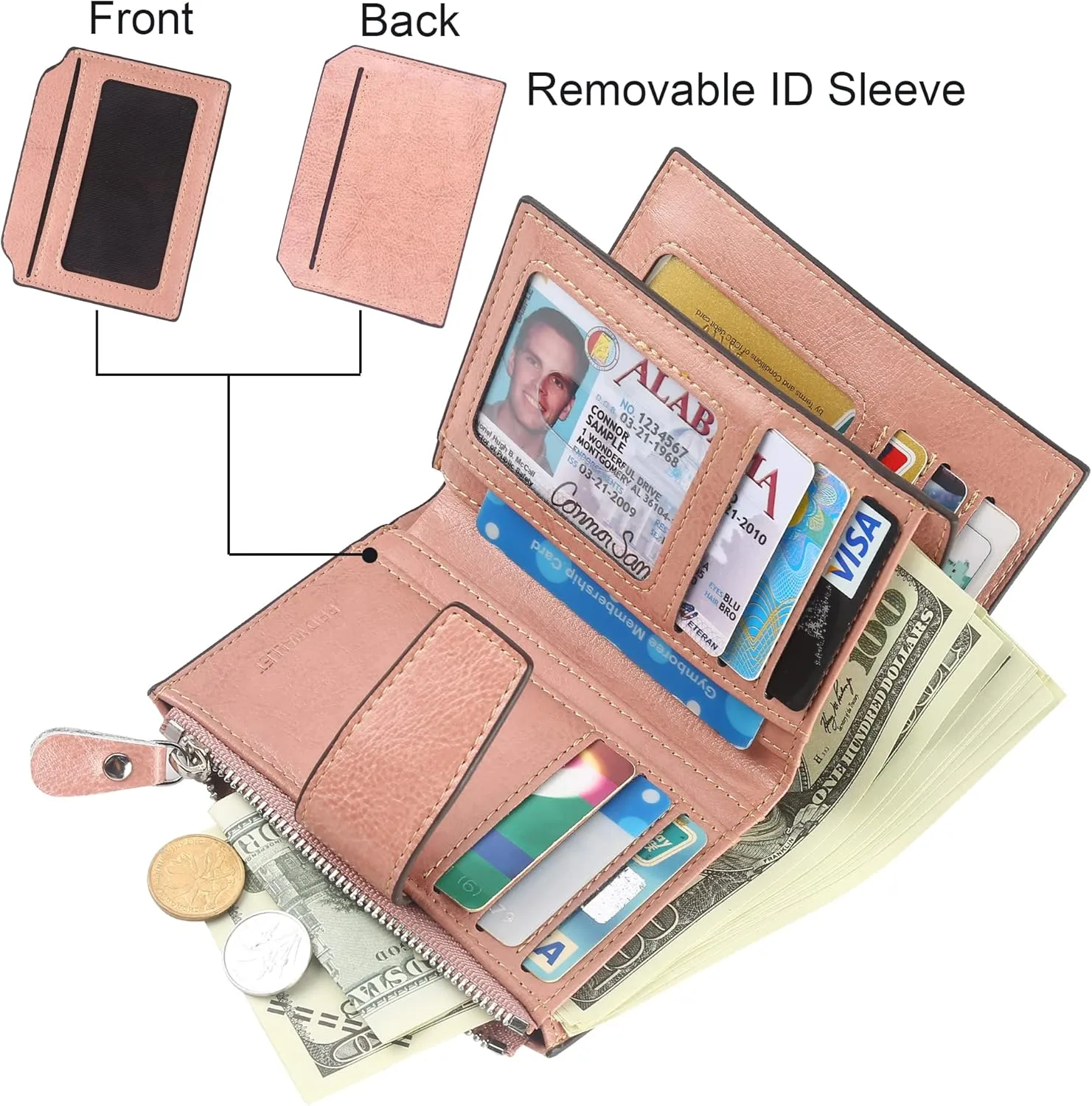 Lavemi Small Compact Women Wallet RFID Blocking Genuine Leather Bifold Purse with ID Windows
