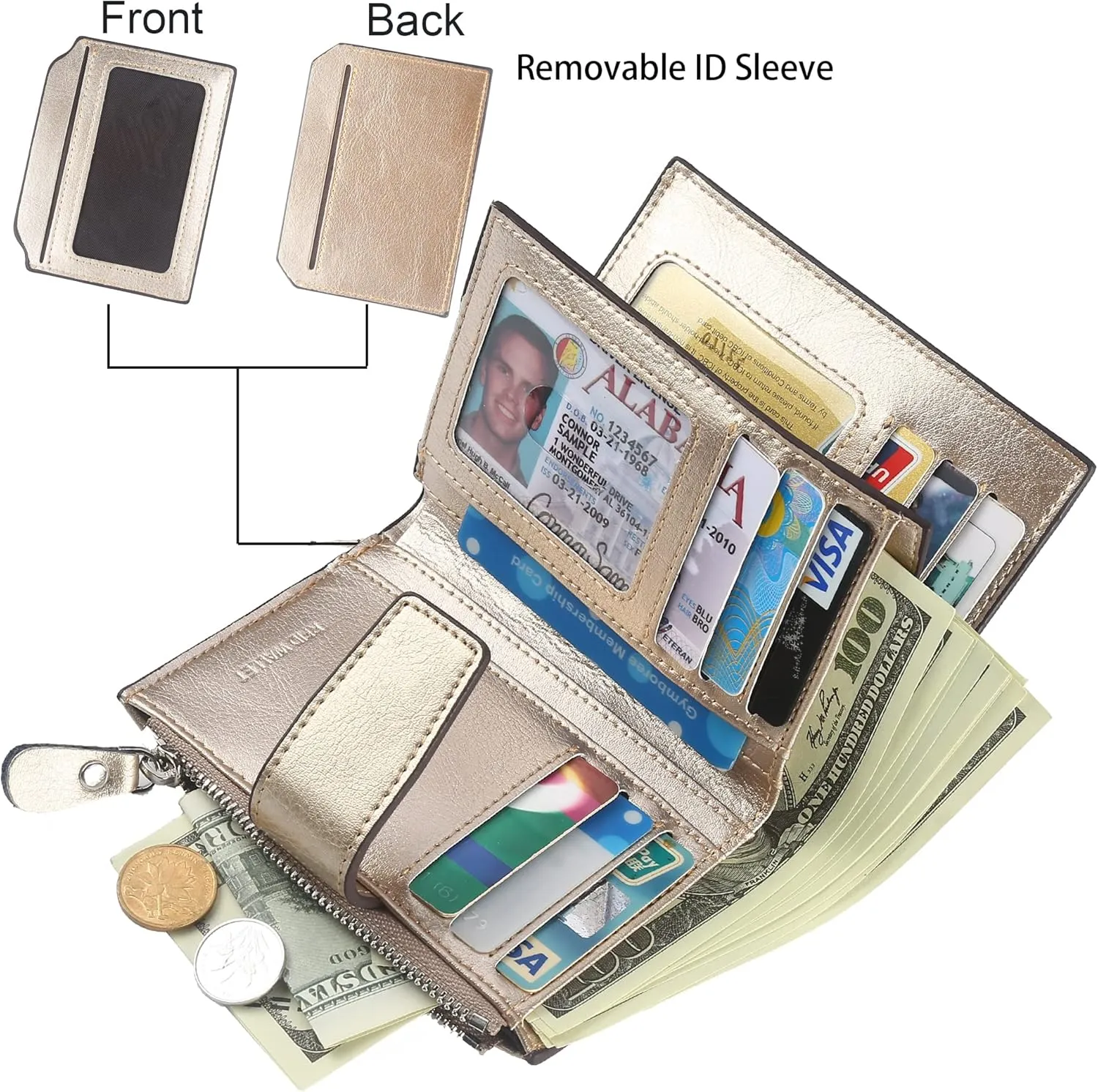 Lavemi Small Compact Women Wallet RFID Blocking Genuine Leather Bifold Purse with ID Windows